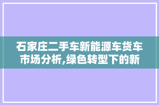 石家庄二手车新能源车货车市场分析,绿色转型下的新机遇