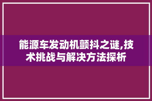 能源车发动机颤抖之谜,技术挑战与解决方法探析