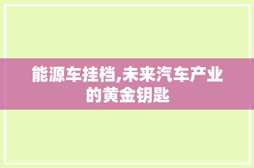 能源车挂档,未来汽车产业的黄金钥匙