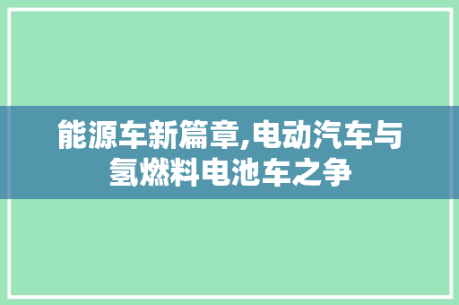 能源车新篇章,电动汽车与氢燃料电池车之争