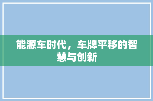能源车时代，车牌平移的智慧与创新
