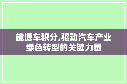 能源车积分,驱动汽车产业绿色转型的关键力量