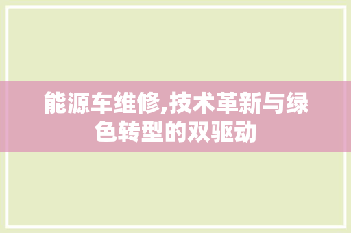 能源车维修,技术革新与绿色转型的双驱动
