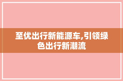 至优出行新能源车,引领绿色出行新潮流
