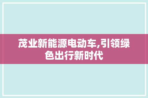 茂业新能源电动车,引领绿色出行新时代
