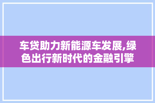 车贷助力新能源车发展,绿色出行新时代的金融引擎