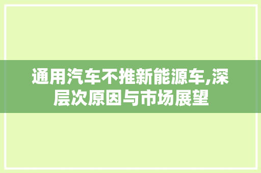 通用汽车不推新能源车,深层次原因与市场展望