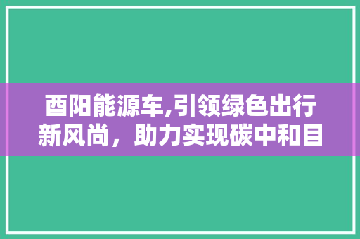 酉阳能源车,引领绿色出行新风尚，助力实现碳中和目标