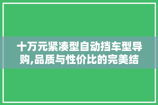 十万元紧凑型自动挡车型导购,品质与性价比的完美结合