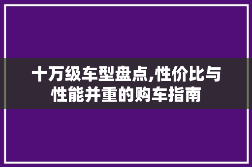 十万级车型盘点,性价比与性能并重的购车指南