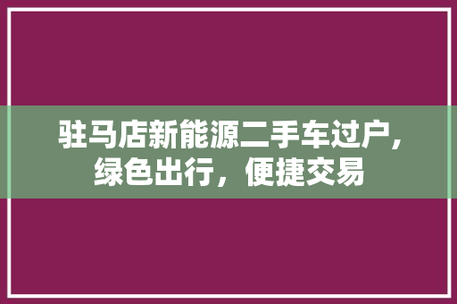驻马店新能源二手车过户,绿色出行，便捷交易