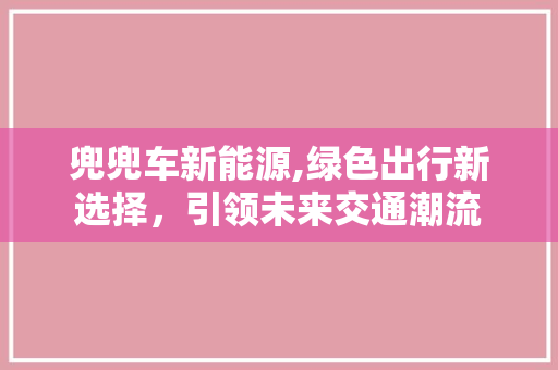 兜兜车新能源,绿色出行新选择，引领未来交通潮流