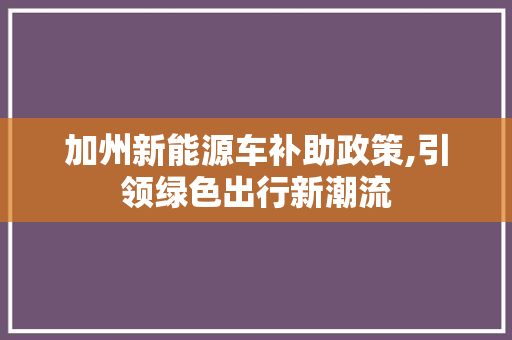 加州新能源车补助政策,引领绿色出行新潮流