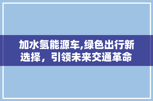 加水氢能源车,绿色出行新选择，引领未来交通革命