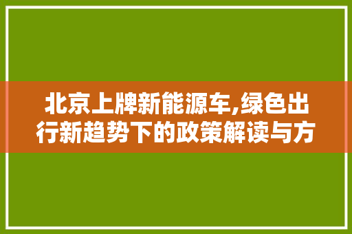 北京上牌新能源车,绿色出行新趋势下的政策解读与方法探索