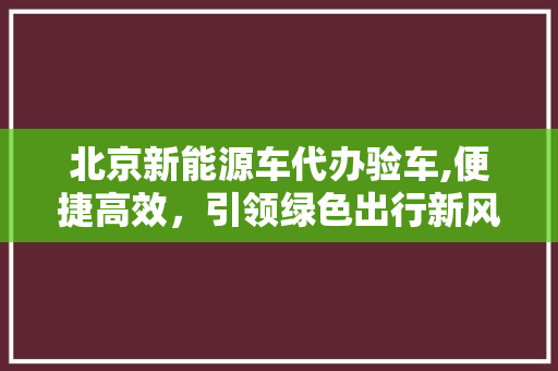 北京新能源车代办验车,便捷高效，引领绿色出行新风尚
