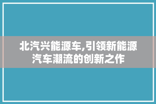 北汽兴能源车,引领新能源汽车潮流的创新之作