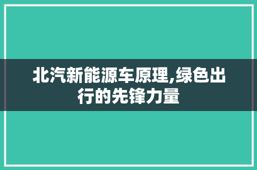 北汽新能源车原理,绿色出行的先锋力量
