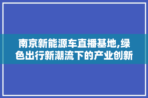 南京新能源车直播基地,绿色出行新潮流下的产业创新高地