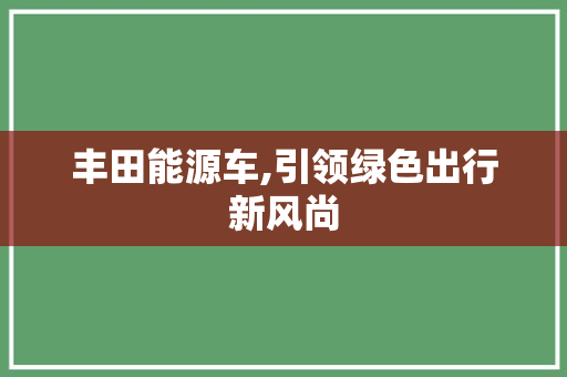 丰田能源车,引领绿色出行新风尚