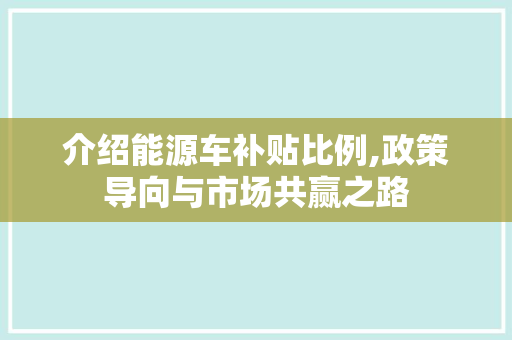 介绍能源车补贴比例,政策导向与市场共赢之路
