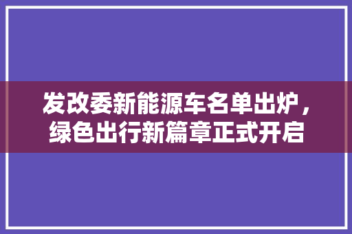 发改委新能源车名单出炉，绿色出行新篇章正式开启
