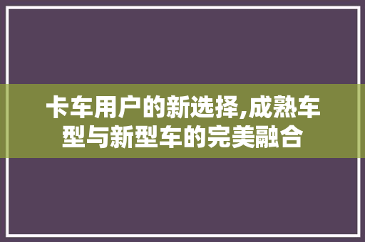卡车用户的新选择,成熟车型与新型车的完美融合