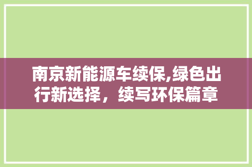 南京新能源车续保,绿色出行新选择，续写环保篇章