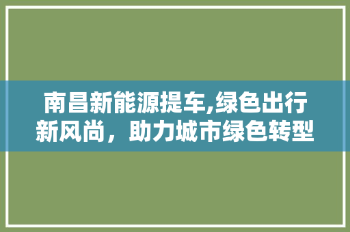 南昌新能源提车,绿色出行新风尚，助力城市绿色转型