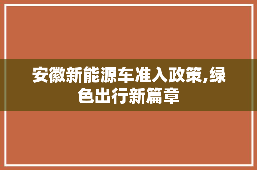 安徽新能源车准入政策,绿色出行新篇章