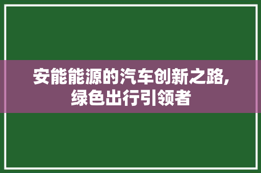 安能能源的汽车创新之路,绿色出行引领者