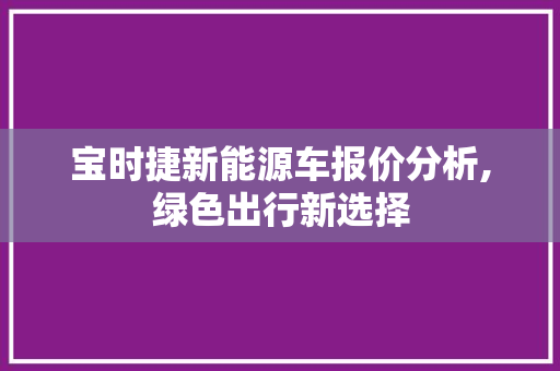 宝时捷新能源车报价分析,绿色出行新选择