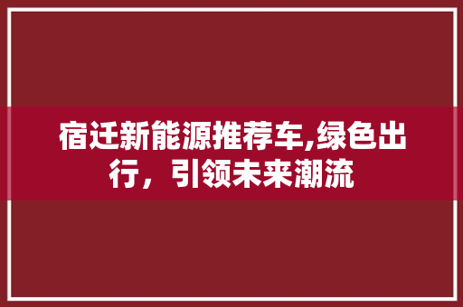 宿迁新能源推荐车,绿色出行，引领未来潮流