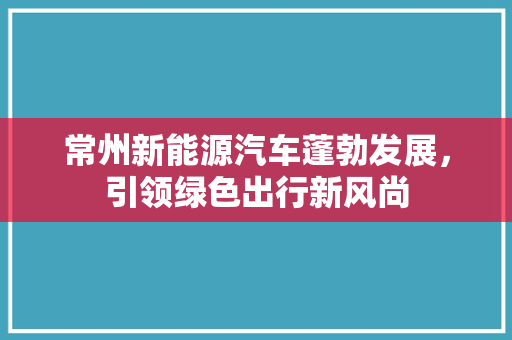常州新能源汽车蓬勃发展，引领绿色出行新风尚