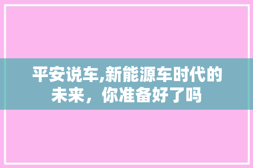 平安说车,新能源车时代的未来，你准备好了吗
