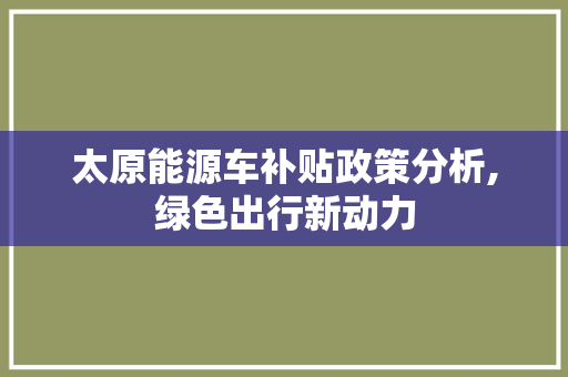 太原能源车补贴政策分析,绿色出行新动力