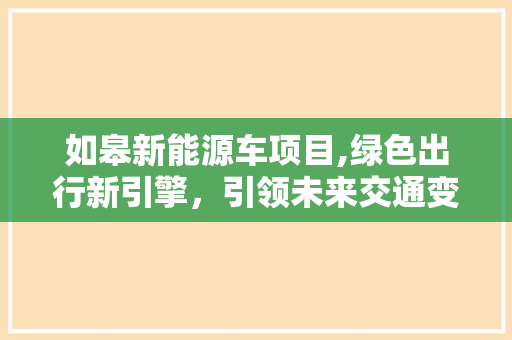 如皋新能源车项目,绿色出行新引擎，引领未来交通变革