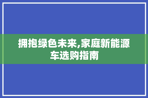 拥抱绿色未来,家庭新能源车选购指南