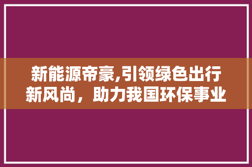 新能源帝豪,引领绿色出行新风尚，助力我国环保事业