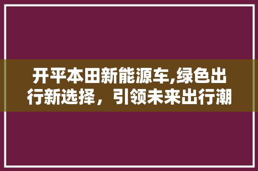 开平本田新能源车,绿色出行新选择，引领未来出行潮流