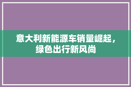 意大利新能源车销量崛起，绿色出行新风尚