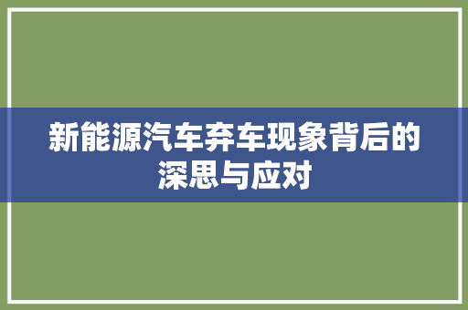 新能源汽车弃车现象背后的深思与应对