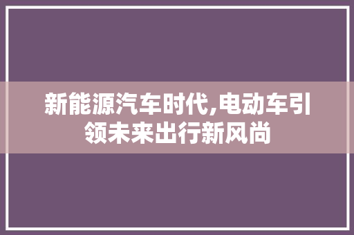 新能源汽车时代,电动车引领未来出行新风尚