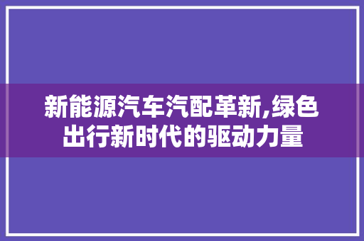 新能源汽车汽配革新,绿色出行新时代的驱动力量