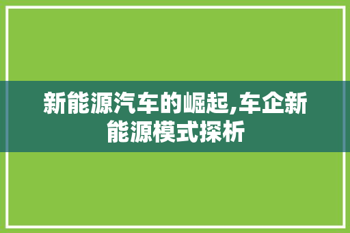 新能源汽车的崛起,车企新能源模式探析