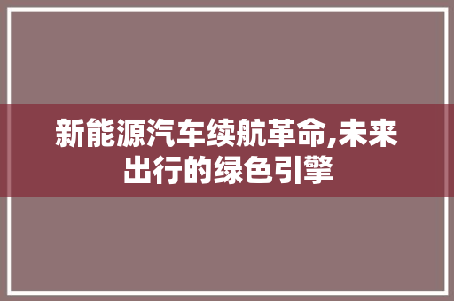 新能源汽车续航革命,未来出行的绿色引擎