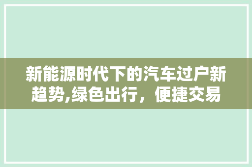 新能源时代下的汽车过户新趋势,绿色出行，便捷交易