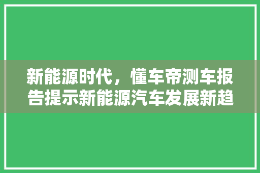 新能源时代，懂车帝测车报告提示新能源汽车发展新趋势