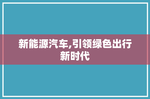 新能源汽车,引领绿色出行新时代