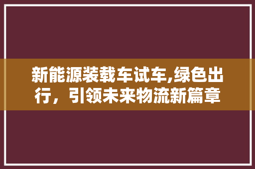 新能源装载车试车,绿色出行，引领未来物流新篇章